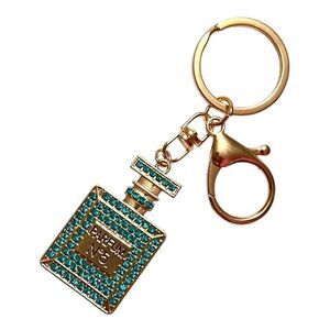 Blue Crystal Parfum No.5 Perfume Bottle Gold Keychain